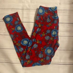 LuLaRoe Red with Blue Pattern OS Leggings